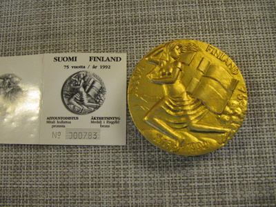 Suomi Finland 75 V mitali 1917-1992/Kauko Räsänen 1992.