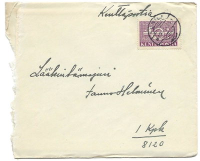 Kenttäpostimerkki 1943 violetti kuorella