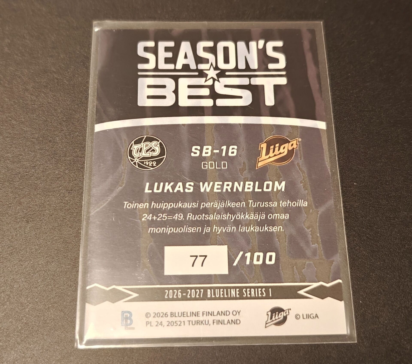 Lukas Wernblom seasons best gold blueline 2026-27 S1 | Huuto.net