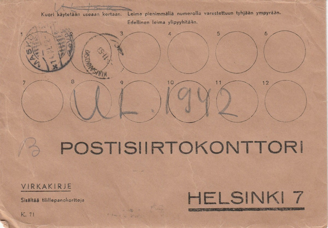 KIRJE, Postin sisäinen postitus 1950 -luvulla, eri postitoim