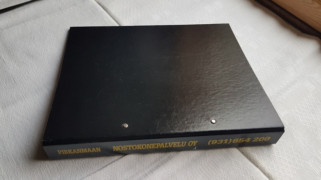 Vintage kansio Pirkanmaan nostokonepalvelu A4 koko