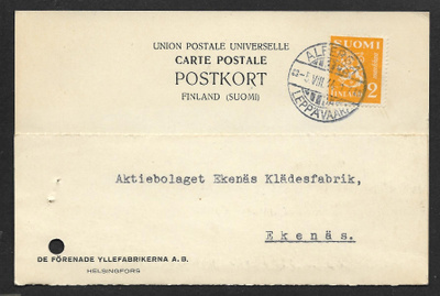 Postil. - Yl.m. 2mk 1930 (LAPE 263) Alberga 5.8.1944