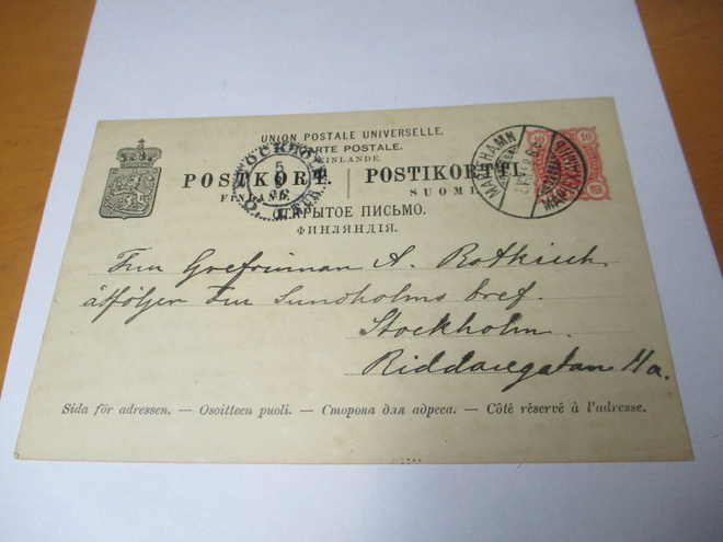 1898 Maarianhamina ehiö kreivittärelle Tukholmaan