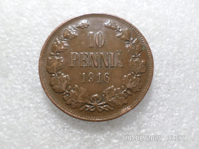 10 penniä 1916 kulkematon tasaisesti hieman patinoitunut