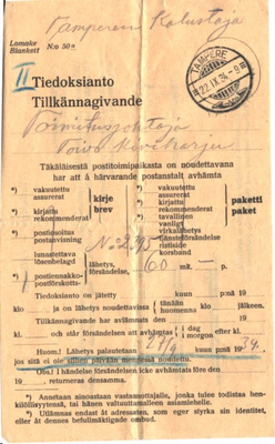 TIEDOKSIANTO KUITTI TAMPERE