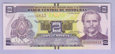 Honduras 2 Lempiras v.2022 UNC P-97