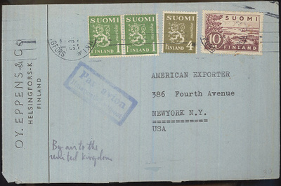 M30 1946 lentokirje "By air to The United Kingdom" USAhan