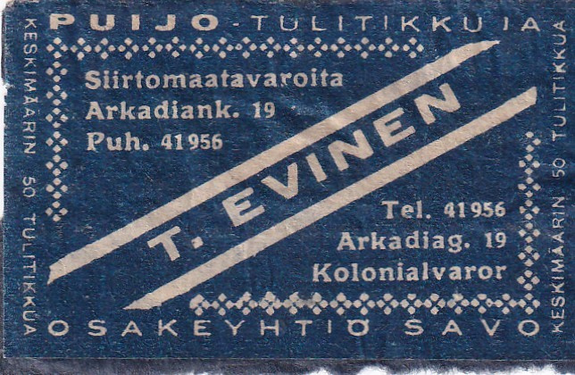 T. Evinen . Puijo, Arkadiank. 19.  6/11