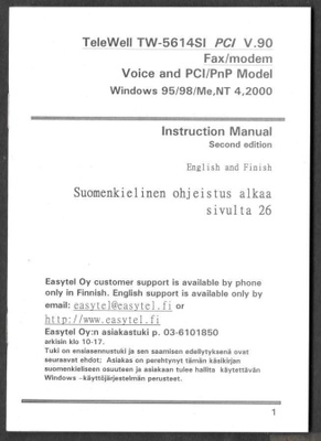 TeleWell TW-5614SI V.90 (ensiasennustuki)