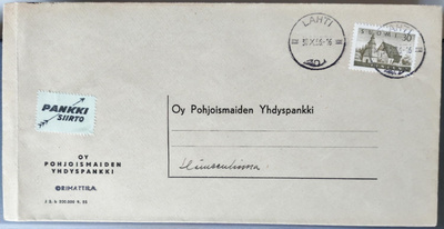 Pankkikirje Lammin kirkko -merkillä 1956 Lahti -leimalla