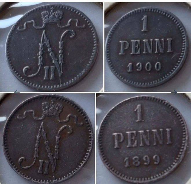 1 PENNI pari v.1899 & 1900 - hyväkuntoinen!