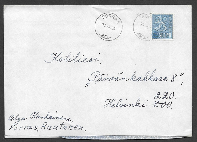 Postilähetys - Yl.m. 0,35 (LAPE 613) Porras 23.4.1966