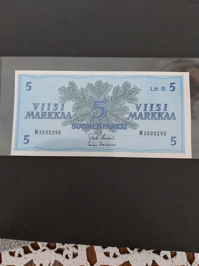 Pakka sileä 5 mk 1963 Litt.B