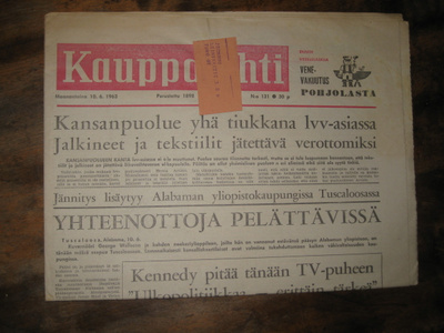Sanomalehti  Kauppalehti 10.6.1963