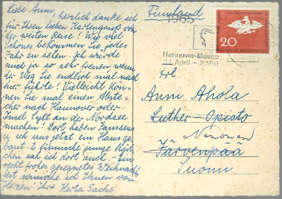 HANNOVER 18.12.64 LEIMALLA JOULUKORTTI SUOMEEN 250 JAHRE MER