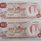 2 Seteliä Guyana 1 Dollar Pakkasileät Numerot Peräkkäin - pikkukuva 1