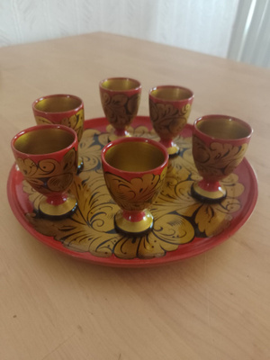 Venäläiset snapsilasit 6 kpl ja alusta