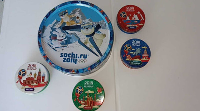 Olympialaiset Sotshi pelttirasiat 5 kpl settinä