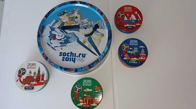 Olympialaiset Sotshi pelttirasiat 5 kpl settinä