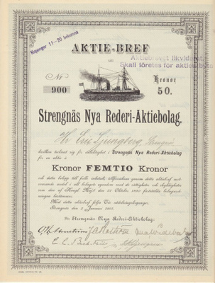 OKK 1891 Laivayhtiö Strengnäs Nya Rederi, Strengnäs Ruotsi