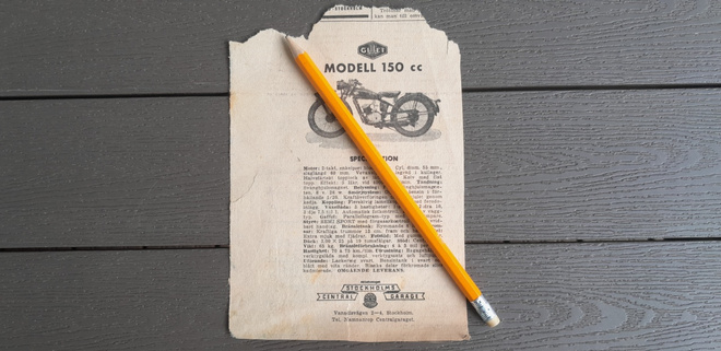 Gillet 150 cc Moottoripyörä Lehtimainosleike n.1949