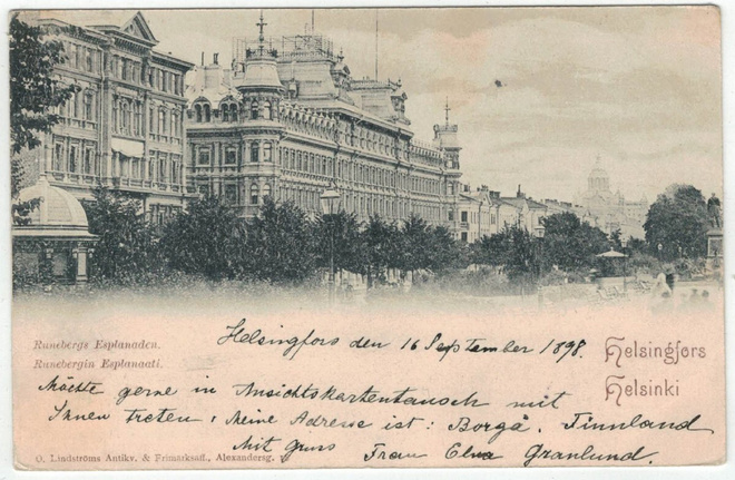 Helsinki 1898 Esplanadi postikortti Itävaltaan