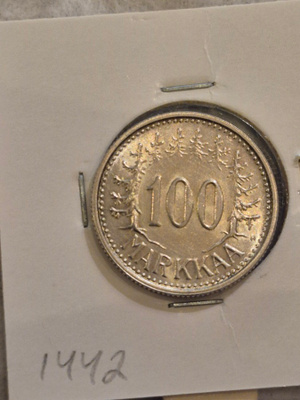 Hopearaha 100 markkaa 1957, Suomi, 5,2 g Ag500 HIENO