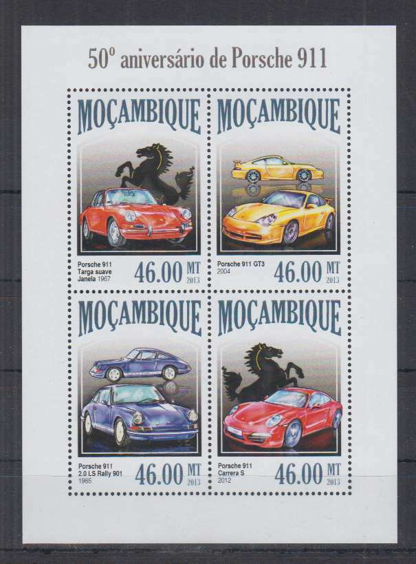 AUTOT Porsche autoaiheinen blokki MOSAMBIK 2013 **