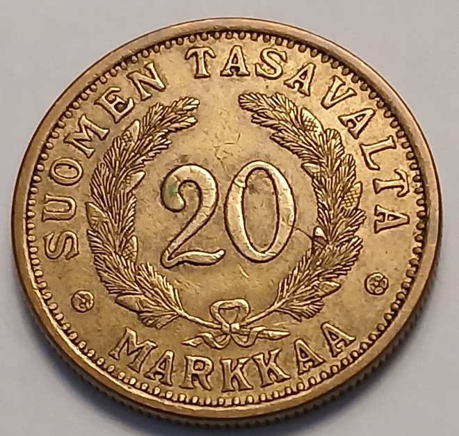 Alumiinipronssi 20 markka vuodelta 1934.