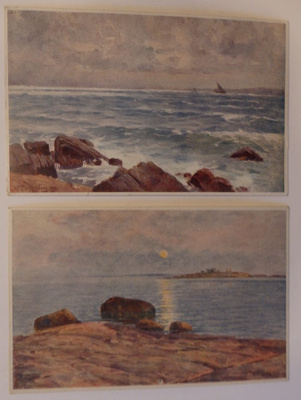 2 kpl Postikortteja, piirt. W. Toppelius merimaisemia