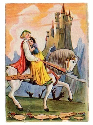 WANHA DISNEY / Lumikki ja prinssi hevosen selässä. 1930-l.