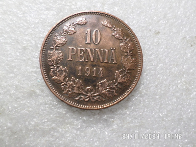 10 penniä 1914 kulkematon hieman tasaisesti patinoitunut