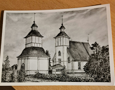 Iin vanha, Pyhän Laurentiuksen kirkko, maalaus vuodelta 1930