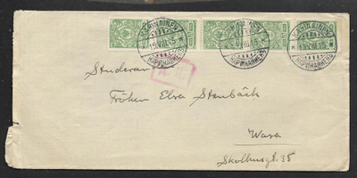 Postil. - 5p 1911 (LAPE 5x62) Karinainen 19.8.1915 + sens