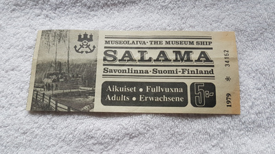 Vanha pääsylippu Museolaiva SALAMA 1979