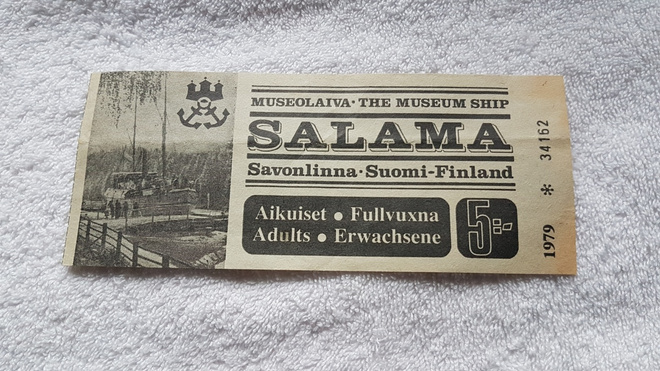 Vanha pääsylippu Museolaiva SALAMA 1979