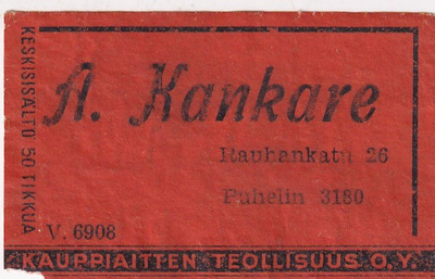A. Kankare, Rauhankatu 26, V 6908,   s6/2