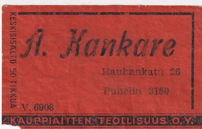 A. Kankare, Rauhankatu 26, V 6908,   s6/2