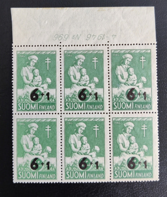 1947 Tuberkuloosi 6mk+1mk numerokuusilo **