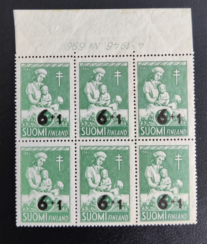 1947 Tuberkuloosi 6mk+1mk numerokuusilo **