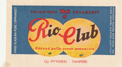 VANHA JUOMAETIKETTI - RIO CLUB TAMPERE (K11-S84)