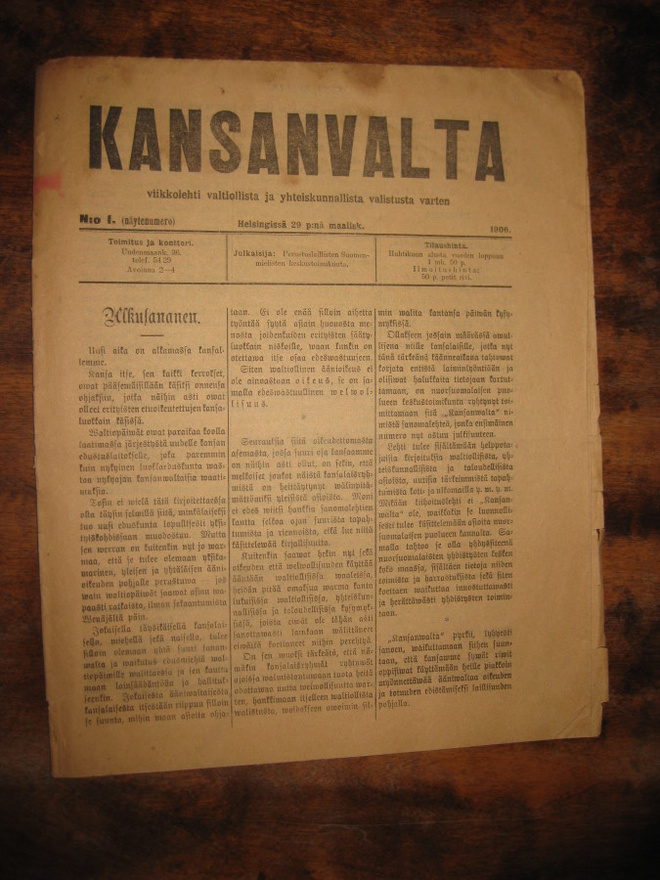 Viikkolehti  Kansanvalta  29.3.1906