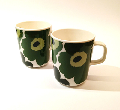 Marimekko Vihreä-musta-valkoinen  60v juhlamukit 2 kpl