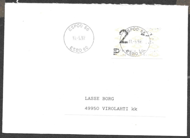 Postilähetys - Automaattilipuke (LAPE ATM12) Espoo 11.5.1992