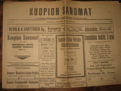 Sanomalehti  Kuopion Sanomat  2.4.1920