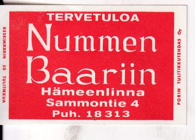 Hämeenlinna. Nummen Baariin, s95