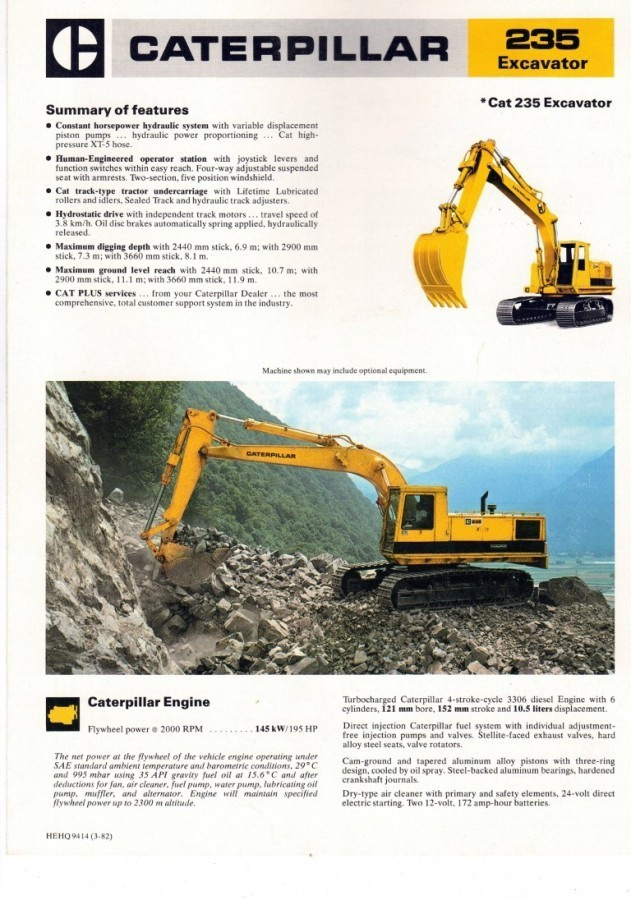 Esite Caterpillar 235 kaivinkone 1982
