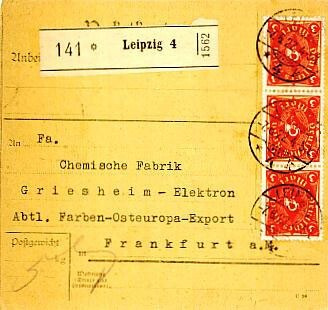 Saksa Mi 192 3kpl pakettikortilla