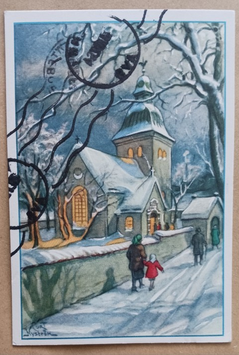 Curt Nyström: Äiti, lapsi ja vanhus menossa kirkkoon p. 1954