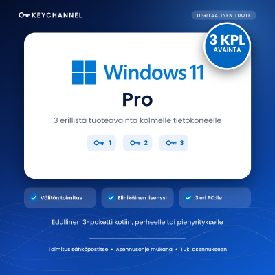 3 x Windows 11 Pro aktivointiavain – toimitus sähköpostiin